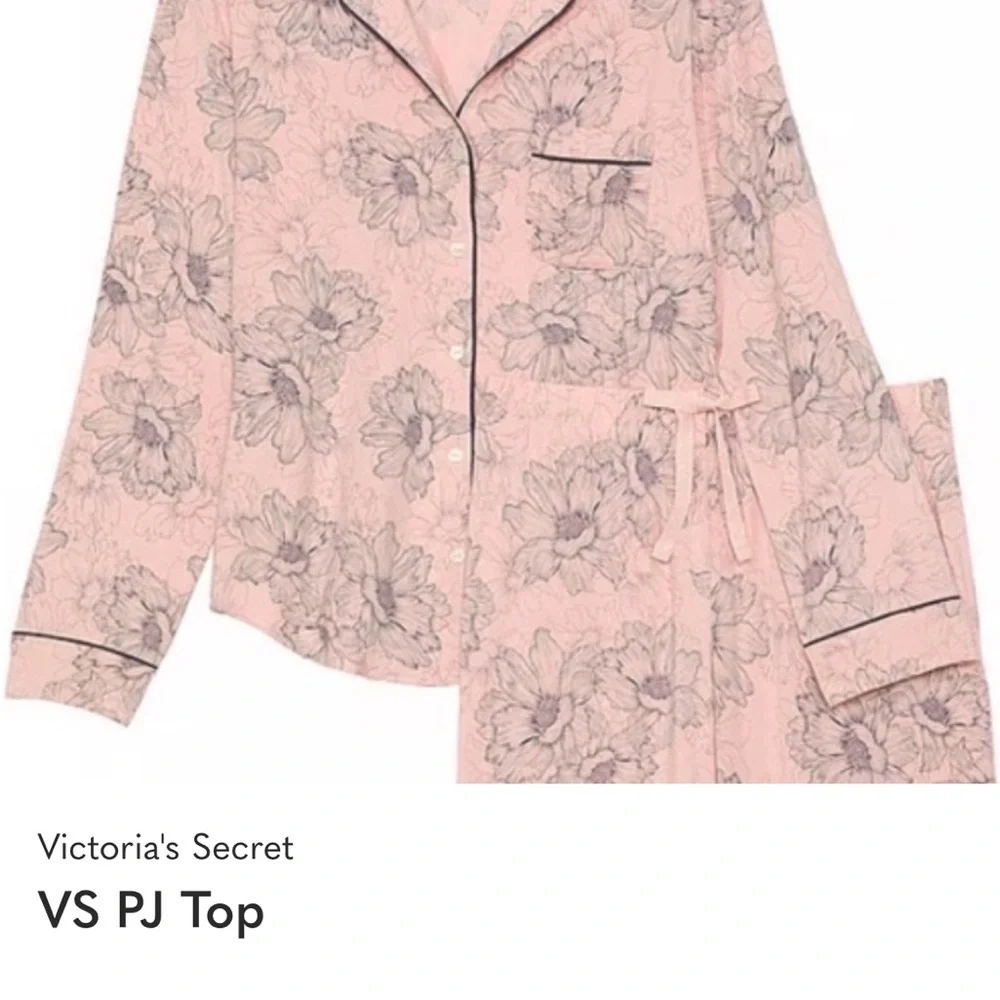 Victoria's Secret Pink Floral Modal Pajama Shirt with Black Piping